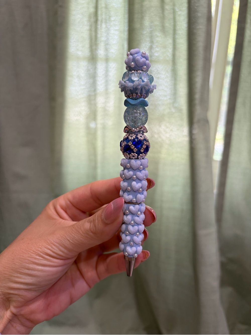 Handcrafted Lavender Heart bedazzled Beaded Pen